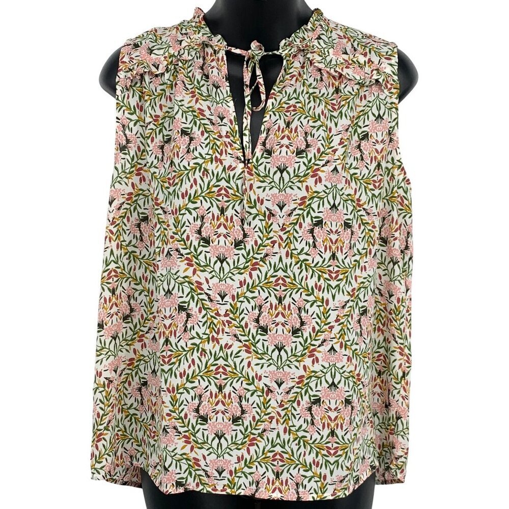Ann Taylor Loft Women Small Floral Sleeveless Tie-Neck Blouse Top Key Hole New
